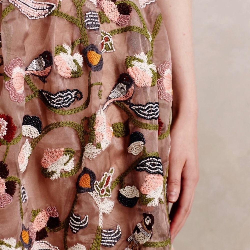 Moulinette Soeurs “Novelette” Anthropologie Mesh Embroidered Floral Dress NWT - Picture 3 of 12